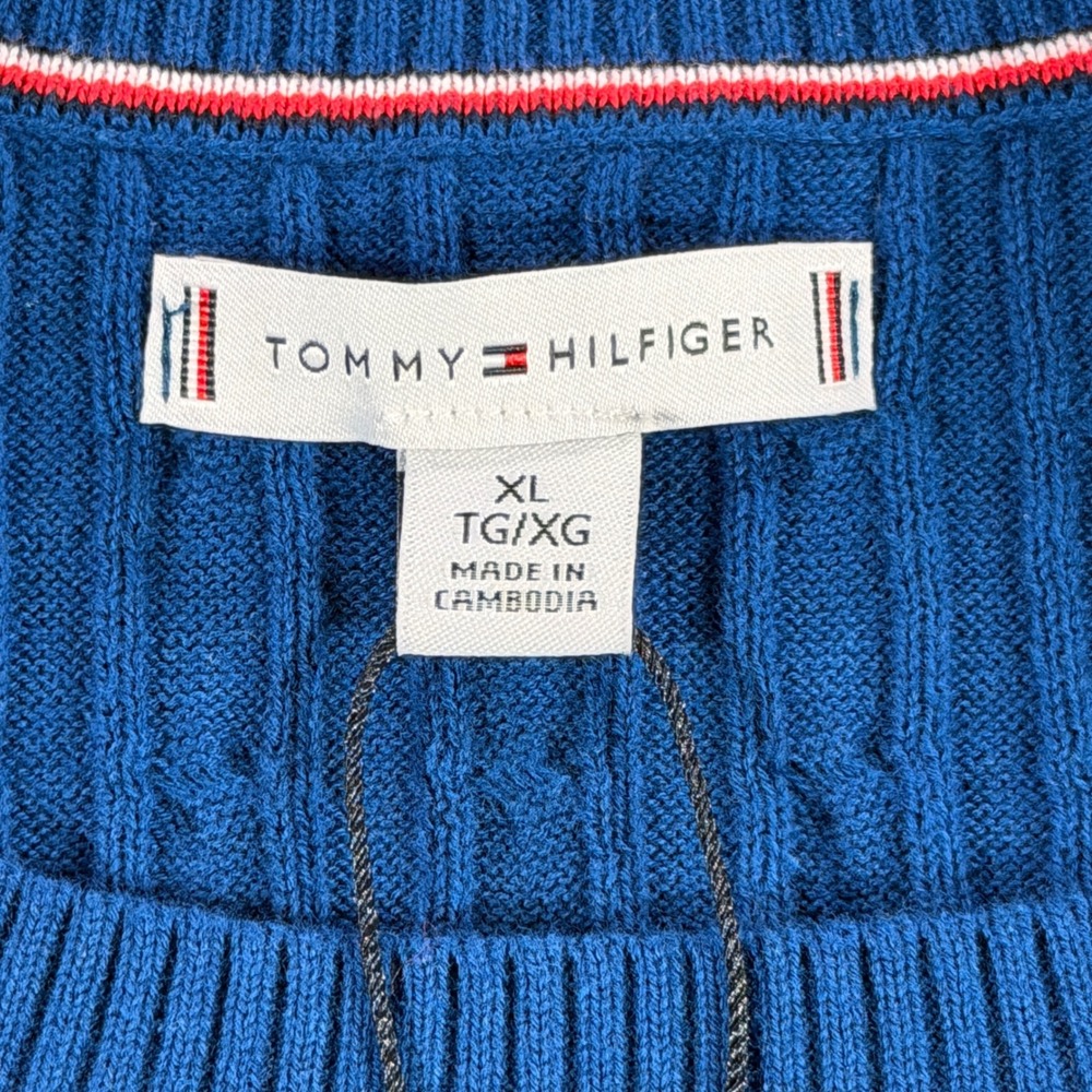 Tommy Hilfiger Cable Knit Sweater Women XL Blue XW07179 400 C3J Cotton Crewneck - Picture 5 of 9